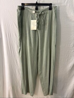 J. Jill Sage Green Drawstring Linen-Blend Pants